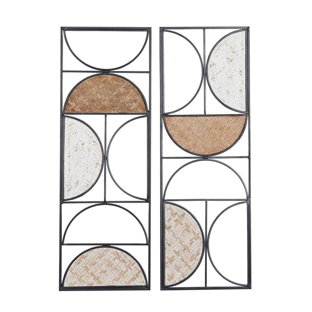 litton-lane-metal-brown-carved-designs-geometric-wall-decor-set-of-2