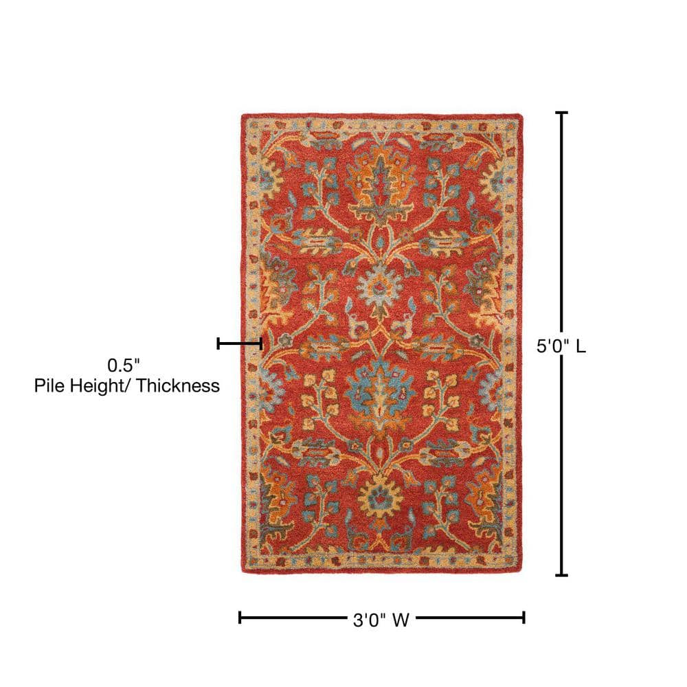 Elegant Red Wool Hand-Tufted Rectangular Area Rug