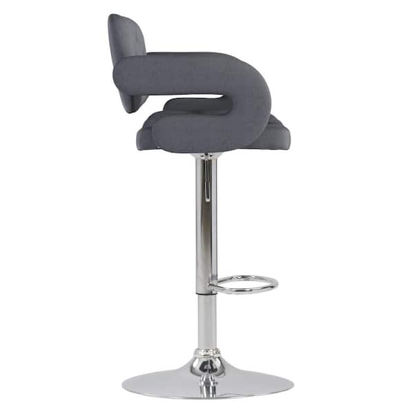 Corliving Adjustable Height Tufted Dark, Grey Fabric Bar Stools With Studs And Arms