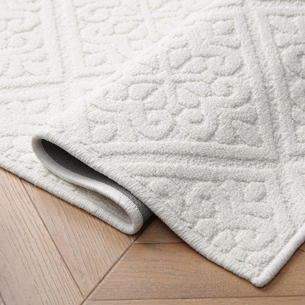 Laura Ashley Austell Solid Ivory 2 ft. x 5 ft. Geometric Runner