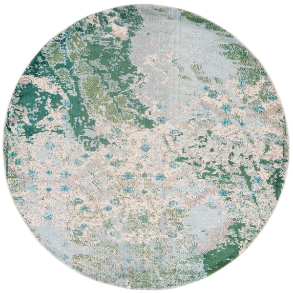 SAFAVIEH Madison Green/Blue 5 ft. x 5 ft. Geometric Abstract Round Area Rug