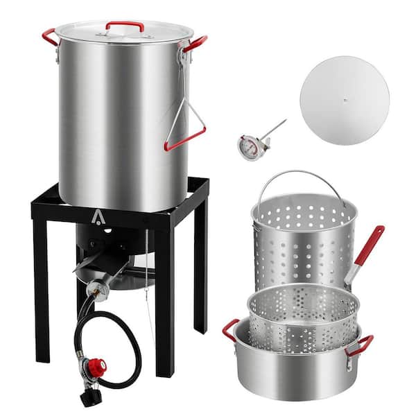 30 qt. Turkey Fryer and 10 qt. Seafood Boiler Steamer Kit with Propane Burner and Adjustable Regulator
