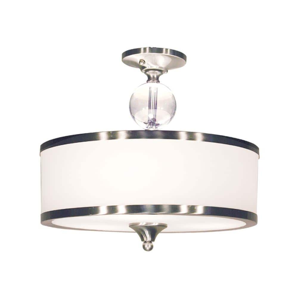 Cosmopolitan 15.5 in. 3-Light Brushed Nickel Semi-Flush Mount with Matte Op
