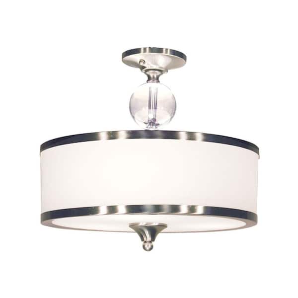 Unbranded Cosmopolitan 15.5 in. 3-Light Brushed Nickel Semi-Flush Mount with Matte Opal Shade
