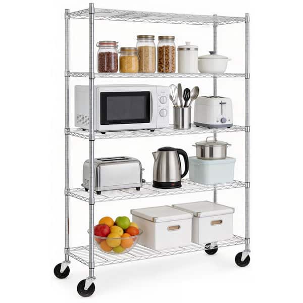 5-Tier Adjustable Wire Storage Shelving Pantry Organizer (Chrome, 17.7 in. D x 47.2 in. W x 75.6 in. H)
