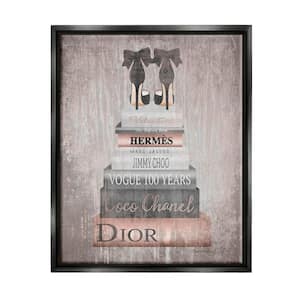 Book Stack Heels Metallic Pink by Amanda Greenwood Floater Frame Culture Wall Art Print 17 in. x 21 in.