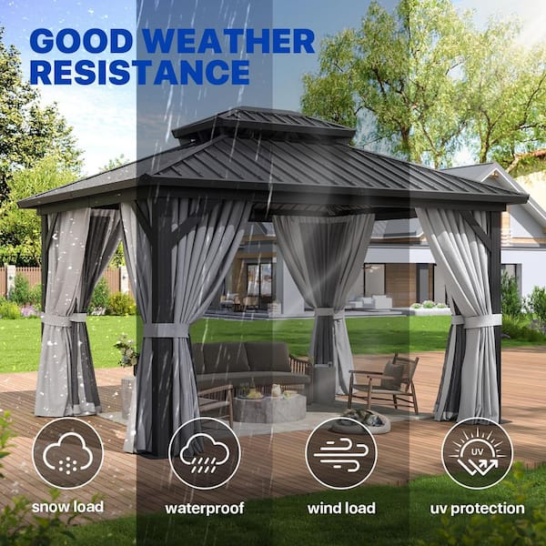 Sizzim 10 ft. x 12 ft. Outdoor Dual-Layer Galvanized Steel Gazebo