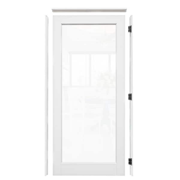 36 in. x 80 in. 1-Lite Clear Glass Left-Hand White Solid Core Wood Single Prehung Interior Door+ Quick Assemble Jamb