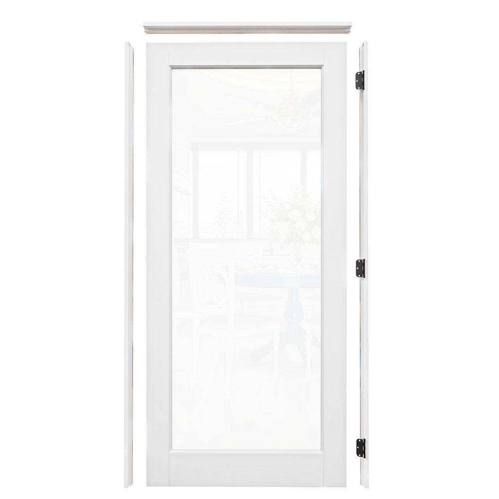 36 in. x 80 in. 1-Lite Clear Glass Left-Hand White Solid Core Glass Single Prehung Interior Door+ Quick Assemble Jamb price history on PriceWatchPro