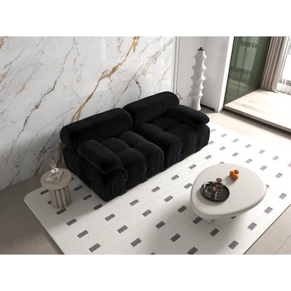 69 in. W Square Arm Velvet Rectangle Sofa in Black