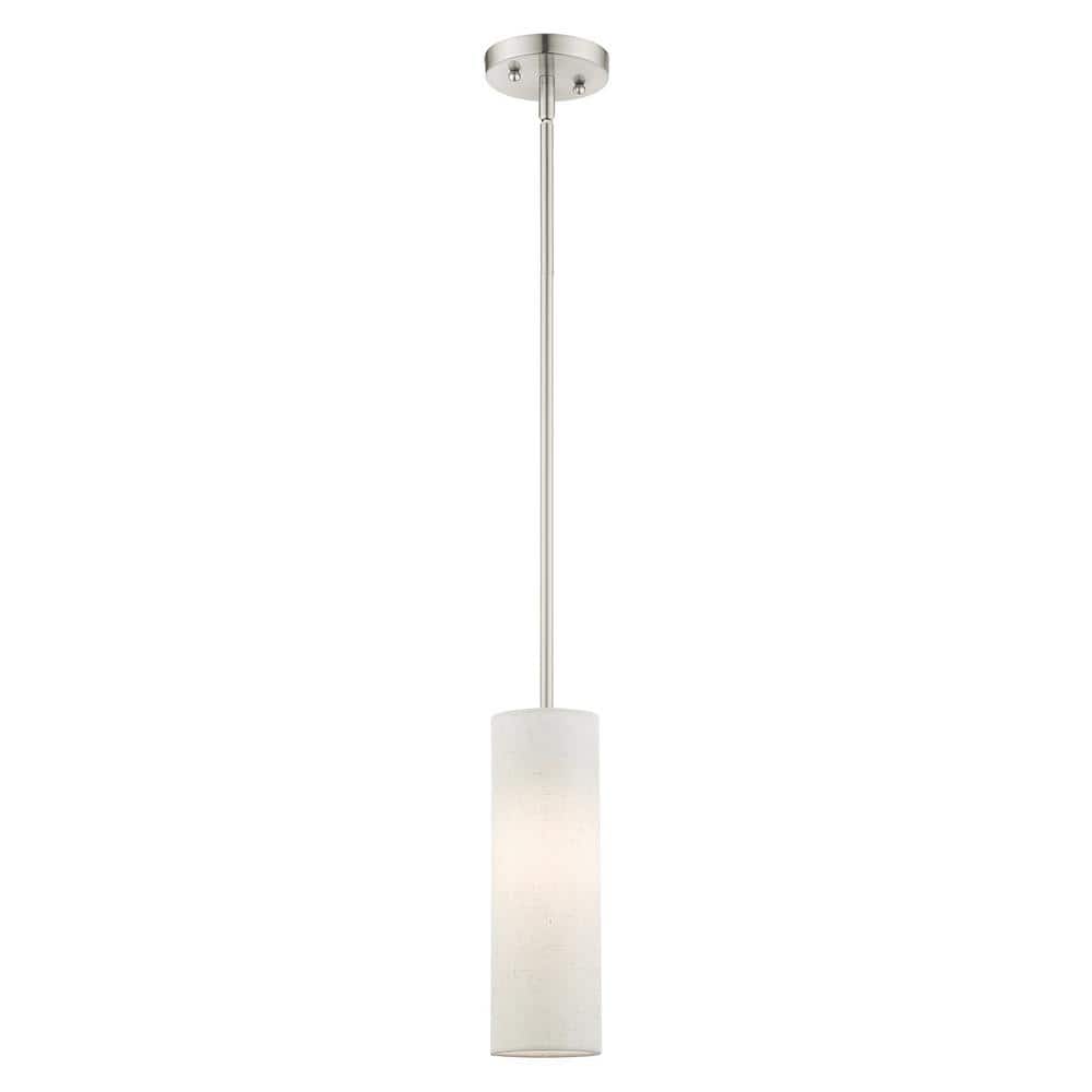 Contemporary Brushed Nickel Mini Pendant with Oatmeal Fabric Shade