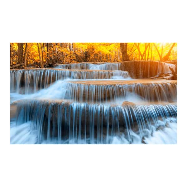 Unbranded 36 in. x 60 in. "Autumn Waterfall" Tempered Glass Wall Art