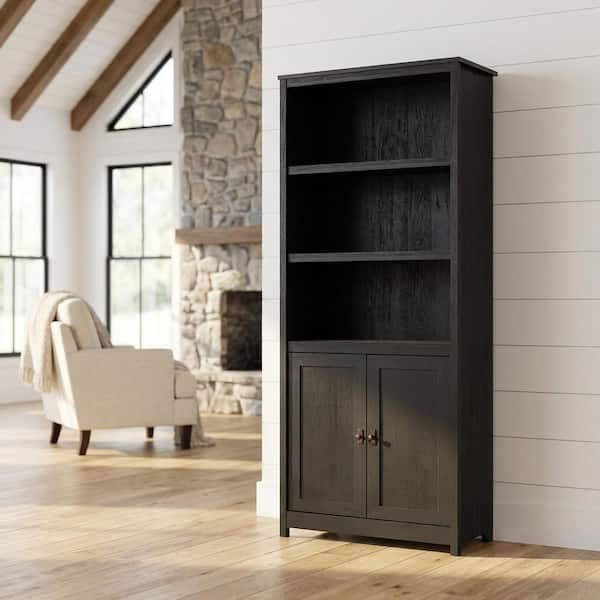 Raven Oak 71 in. Tall Bookcase Library with Adjustable Shelves, Farmhouse Style