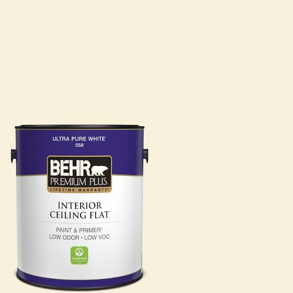 BEHR PREMIUM PLUS 1 gal. #340E-1 Parmesan Ceiling Flat Interior Paint