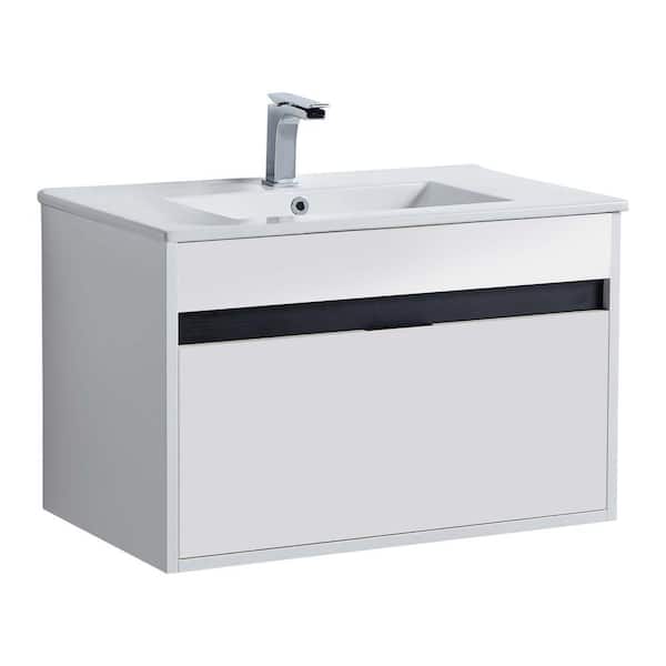 FINE FIXTURES Alpine 30 in. W x 18.11 in. D x 19.75 in. H Bathroom Vanity Side Cabinet in White Matte with White Ceramic Top