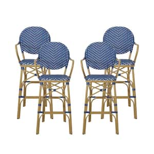 Ladieu Aluminum and Wicker Outdoor Bar Stool Navy Blue and White (4-Pack)