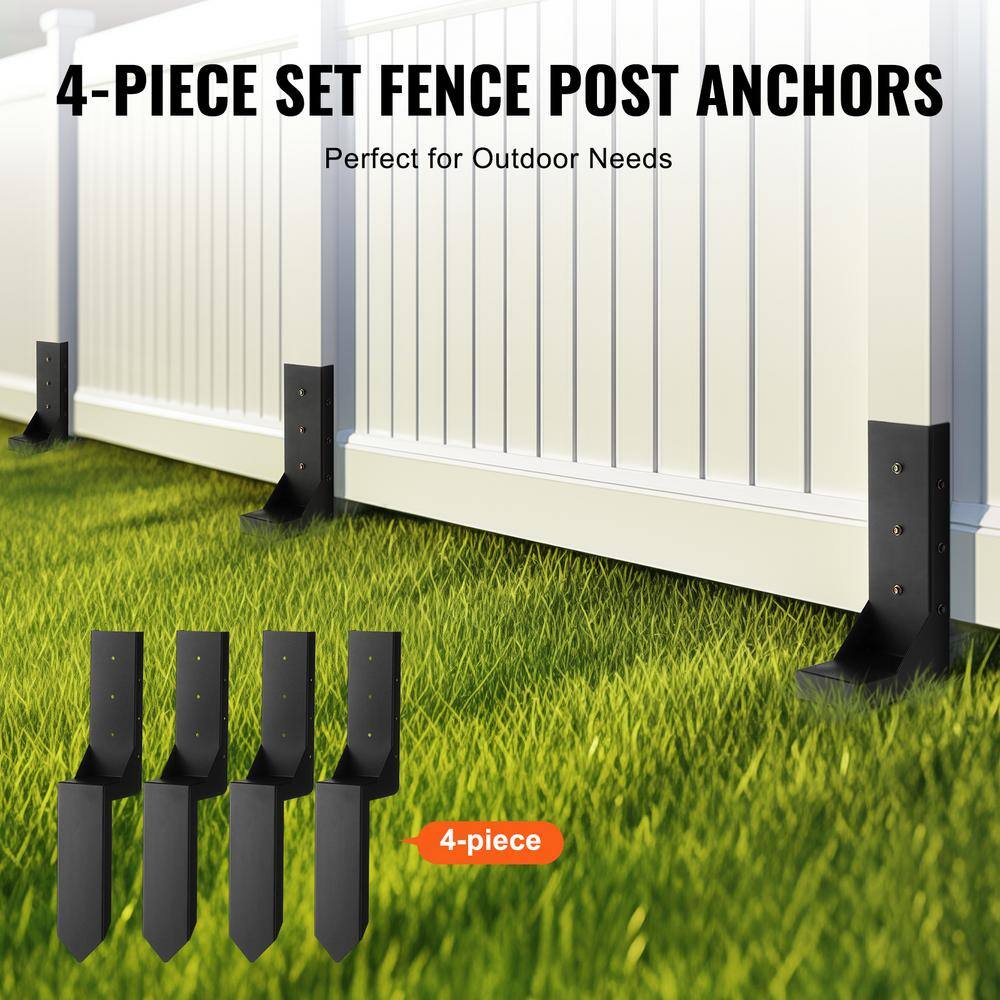 Heavy Duty Black Steel Fence Post Anchor Repair Kit, 4 Pack