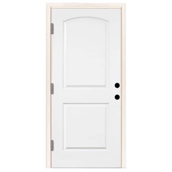 Steves & Sons 36 in. x 80 in. Element Series 2-Panel Roundtop Right-Hand Outswing Wt Prime Steel Prehung Front Door w 6-9/16 in. Frame