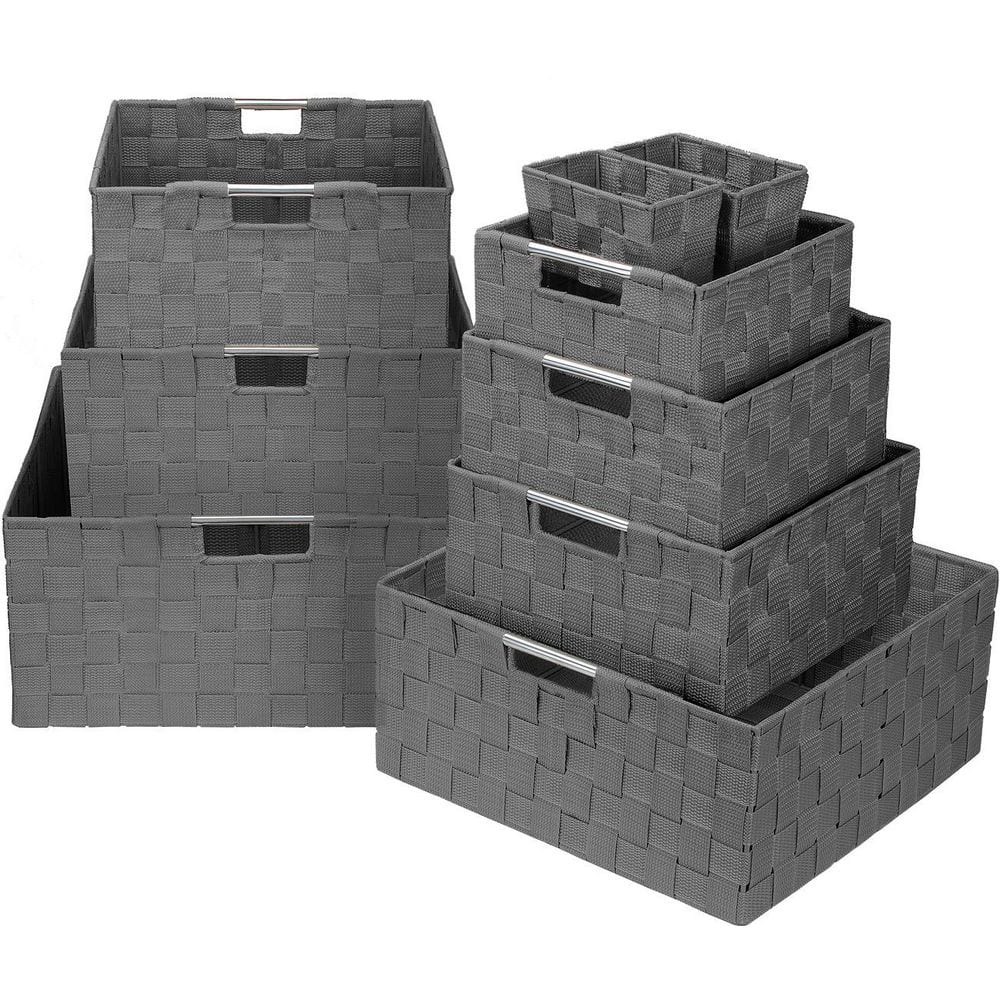 Storage Baskets for Organizing, Gray 15 in. x 7 in. Plastic Decorative Bask