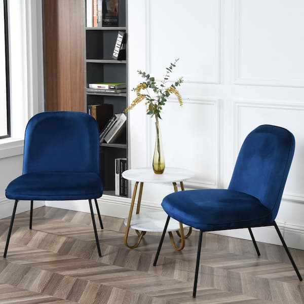 Homy Casa Mooney Navy Velvet Upholstered Side Accent Slipper Chair with Metal Frame(Set of 2)