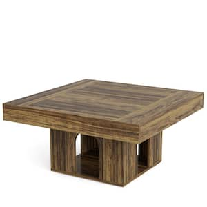 Inaayah 35 in. Rustic Brown Square MDF Coffee Table, Farmhouse Center Table Cocktail Table for Living Room