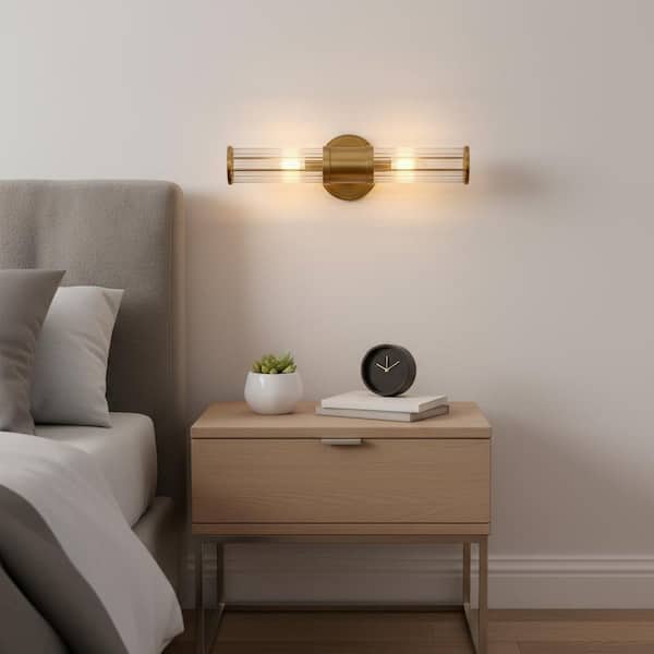 3 in. 2-Light Modern Brass Crystal Bathroom Wall Sconce, Vertical and Horizontal Wall Mount Vanity Light Fixture