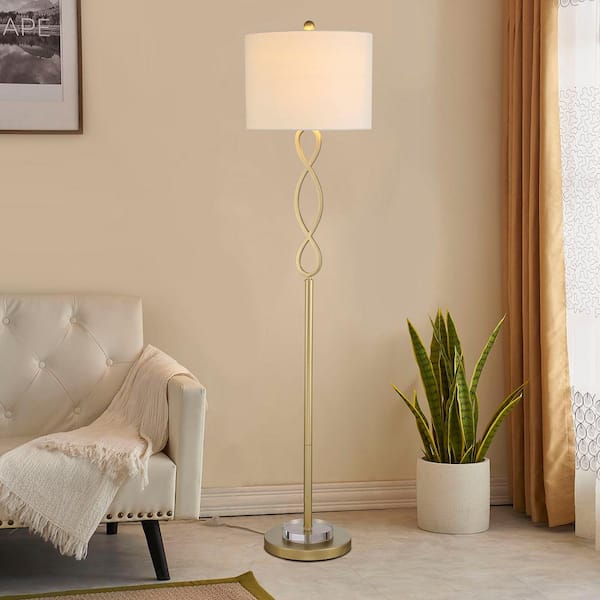 Montgomery 59 in. Gold Metal Crystal Floor Lamp with White Linen Shade
