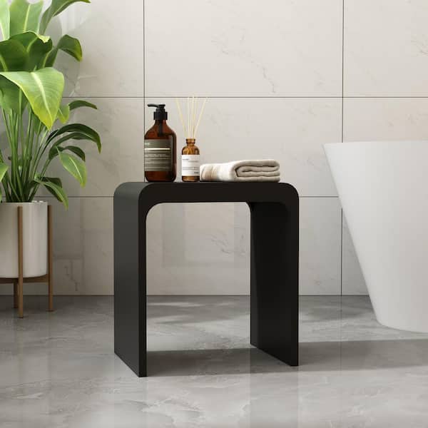 11.4 in. W Arc Solid Surface Artistic Shower Stool Free-standing Waterproof Vanity Seat in Matte Black