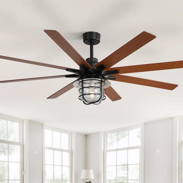 66 in. Indoor/Outdoor Black Ceiling Fan with Light Bulb and Remote Control for Large Room