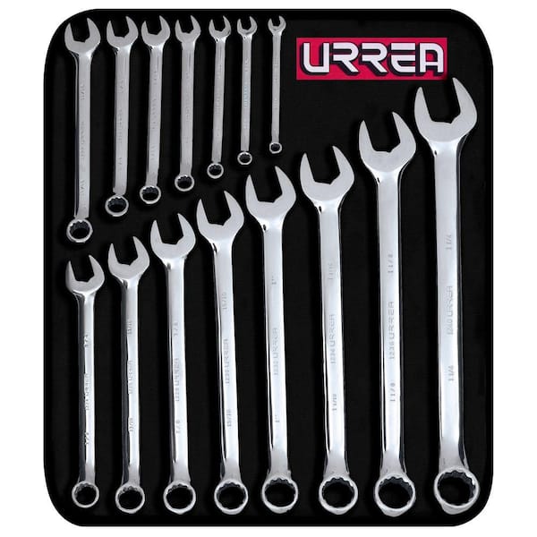 URREA 12-Point Combination Chrome Wrench Set (15-Piece)