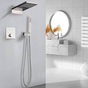 Single-Handle 3-Spray BathThermostatic Rainfall Dual Shower Faucet Wall Mount in Brushed Nickel (Valve Included)