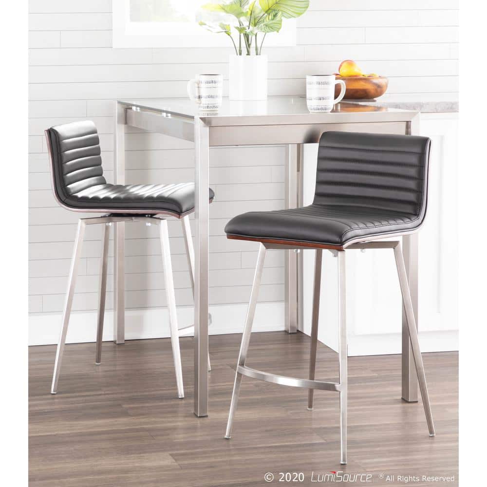 Modern Black Faux Leather Swivel Counter Height Stool with Wood Back