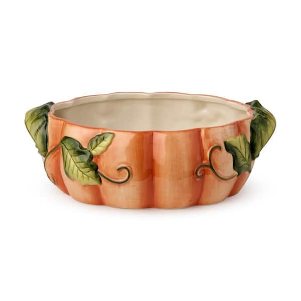 Harvest Fields 3-D Pumpkin 10 in. 32 fl. oz. Assorted Colors Ceramic Shallow Serving Bowl