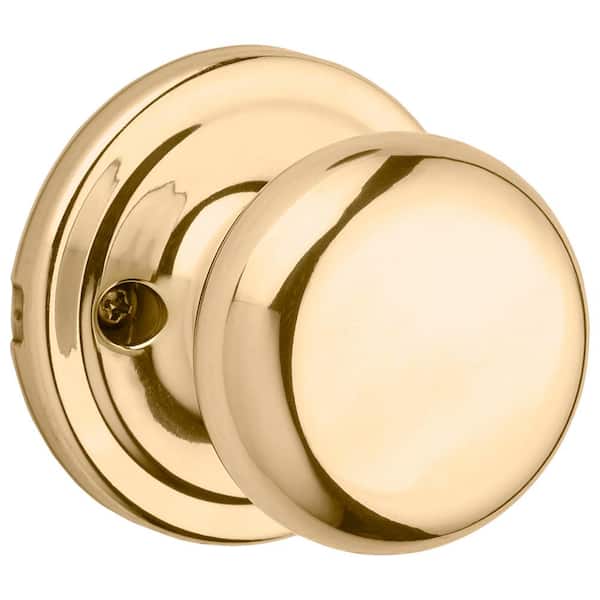 Kwikset Juno Polished Brass Half-Dummy Door Knob with Microban Antimicrobial Technology