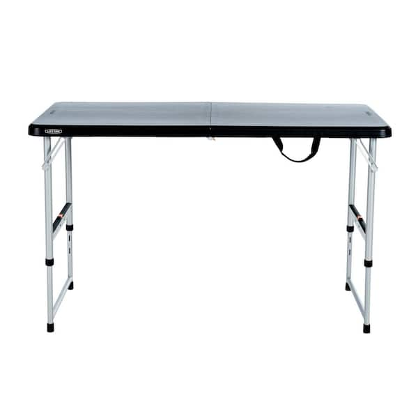 48 in. L Rectangle Black Resin Top Adjustable Fold-In-Half Table with Silver Frame