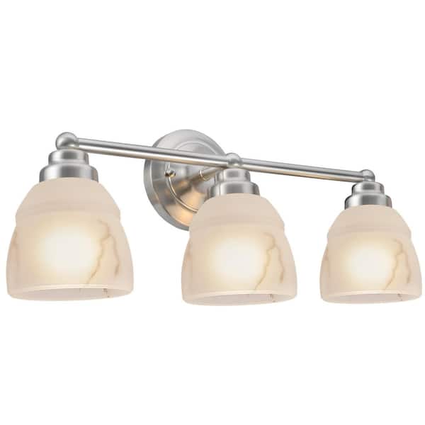 Aspen Creative Corporation 22 in. 3-Lights Satin Nickel Vanity Light with Faux Alabaster Glass Shade
