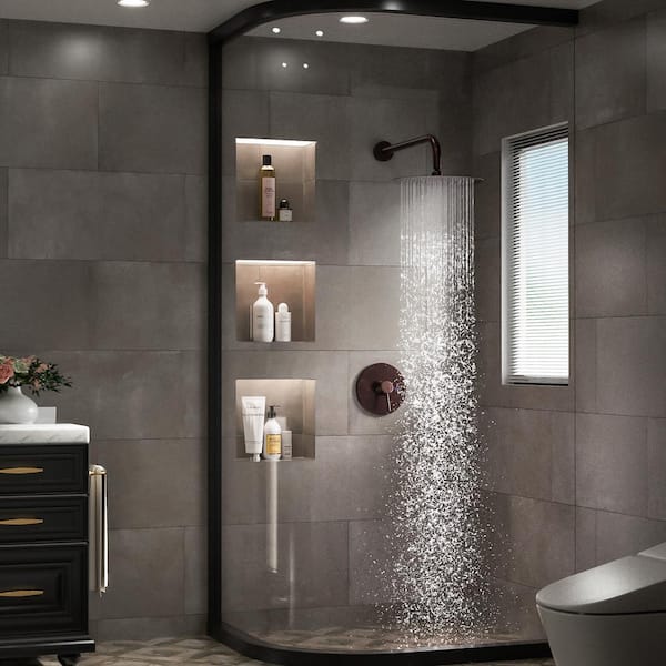 1-Spray Patterns with 1.5 GPM 10 in. Wall Mount Round Ceiling Fixed Shower Head in Oil Rubbed Bronze