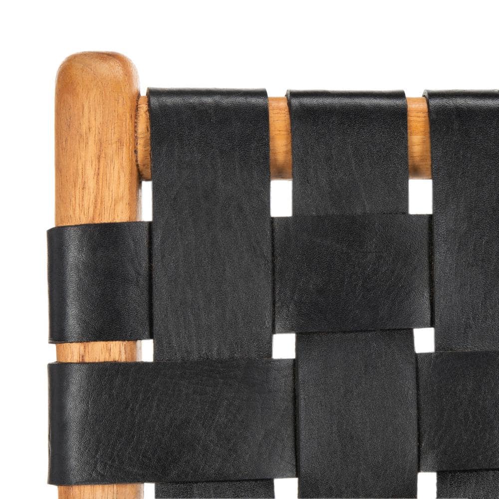 Taika Black Woven Leather and Natural Wood Dining Chair Set