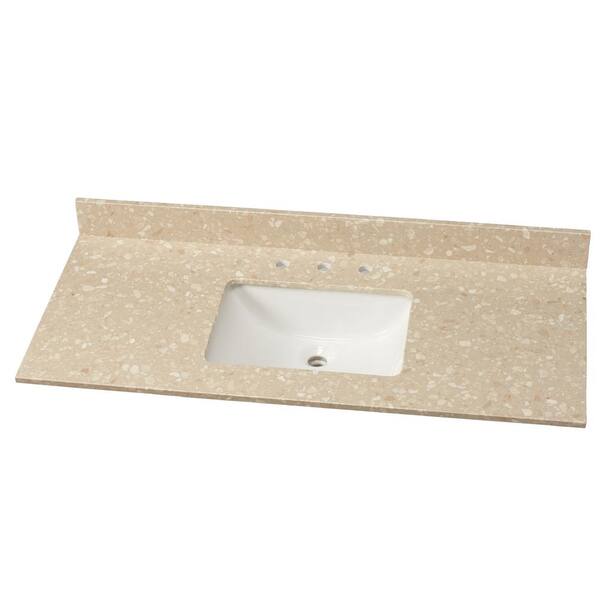 MSI 49 in. W Engineered Marble Single Vanity Top in Piatra Beige with White Sink