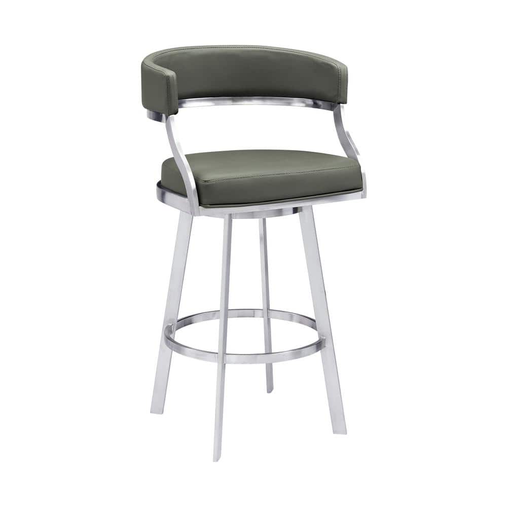 Dione 20" Gray Faux Leather Swivel Metal Bar Stool