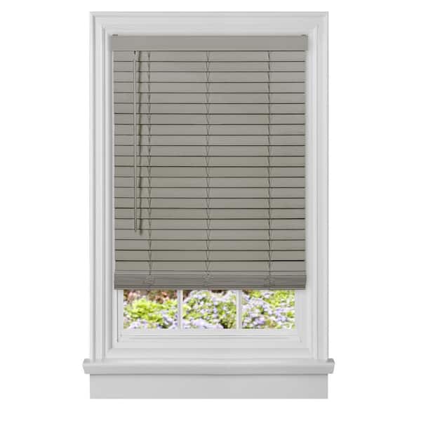 GII Madera Falsa Grey Cordless Room Darkening Faux Wood Plantation Blind with 2 in. Slats 37 in. W x 52 in. L