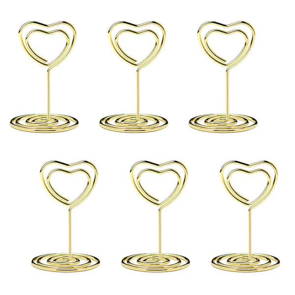 1.2 in. x 2 in. Gold Heart Nickel Place Card Holder Ser of 200 Pcs Table Sign Picture Photo for Valentine's Day