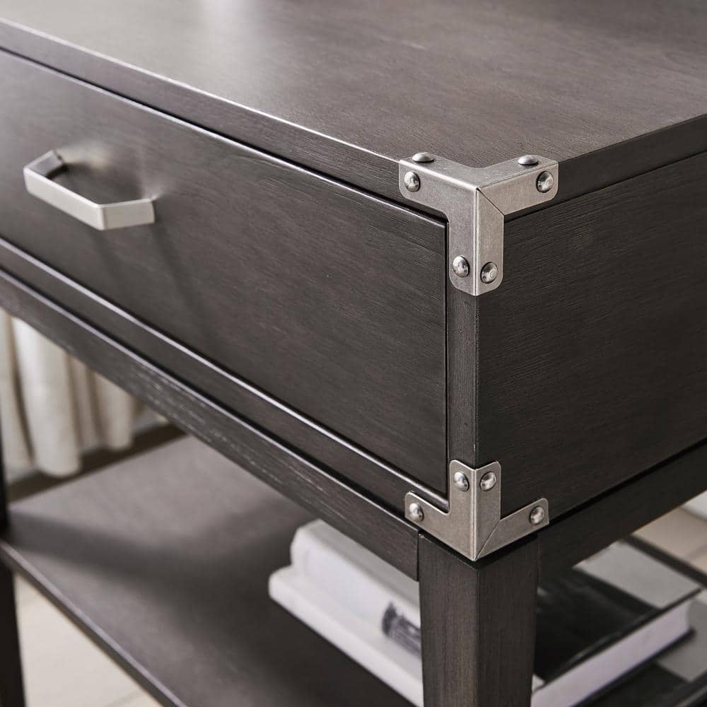 Beckett Anthracite Solid Wood Nightstand with USB Charging Port