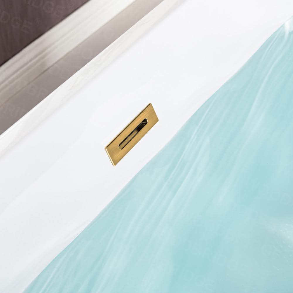 Echo 59'' White Acrylic Freestanding Soaking Bathtub with Brushed Gold Trim