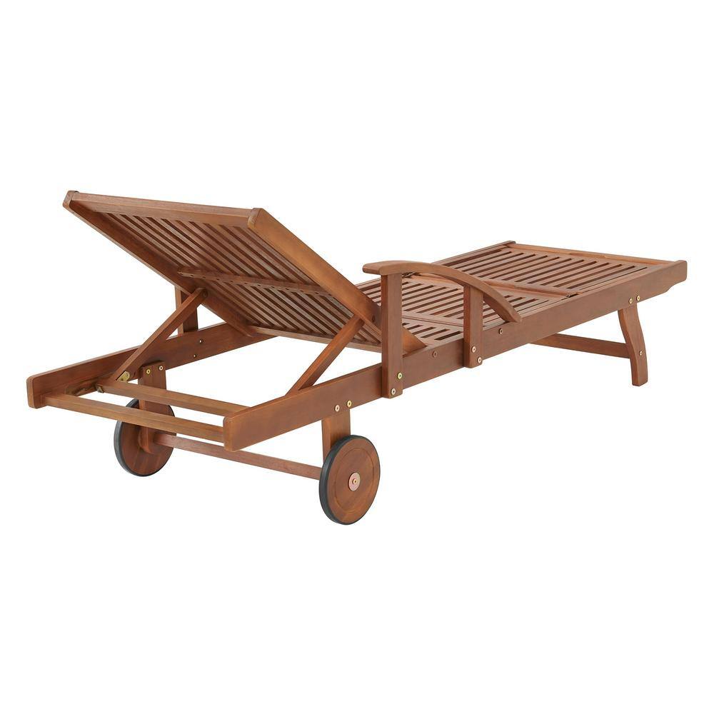 Caspian Eucalyptus Wood Outdoor Chaise Lounge Chair Set with Arms