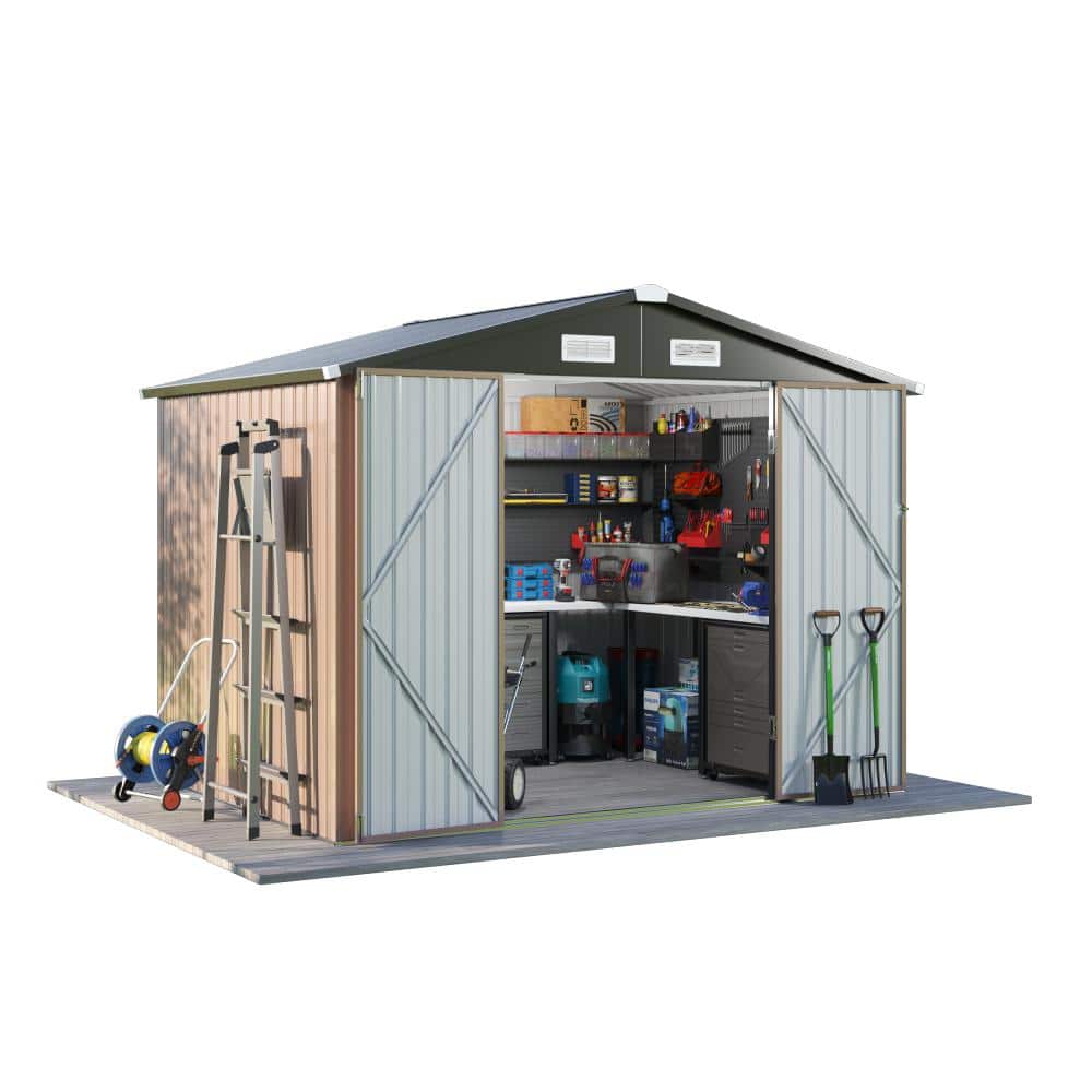 Sizzim Internal 8 ft. W x 5.3 ft. D Outdoor Metal Storage Shed with Floor  Frame and Lockable Door, 47 sq. ft. KZ-V38-8-BASE - The Home Depot