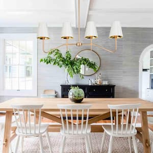 Modern Gold Chandelier 4-Light Linear Kitchen Island Chandelier with Cone Fabric Shades