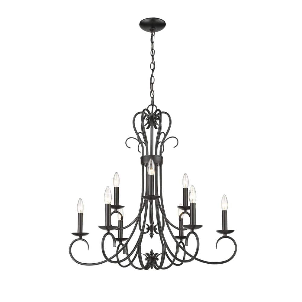 Black Transitional 9-Light Candelabra Chandelier