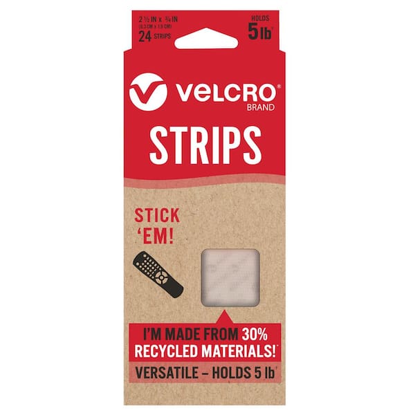VELCRO ECO Stick'EM Strips 2-1/2 in. x 3/4 in. 24 ct. 3/12 White  VEL-30844-USA - The Home Depot