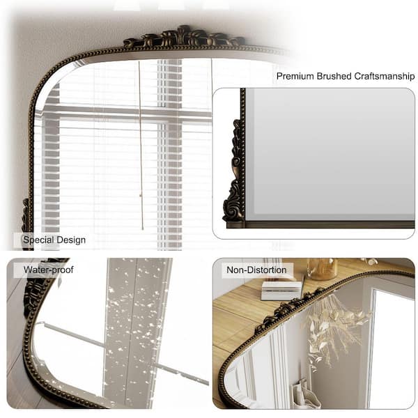 Antique Bronze 44 in. W x 32 in. H Arched Polyurethane Framed with Decoration Antique Vanity Wall Mirror